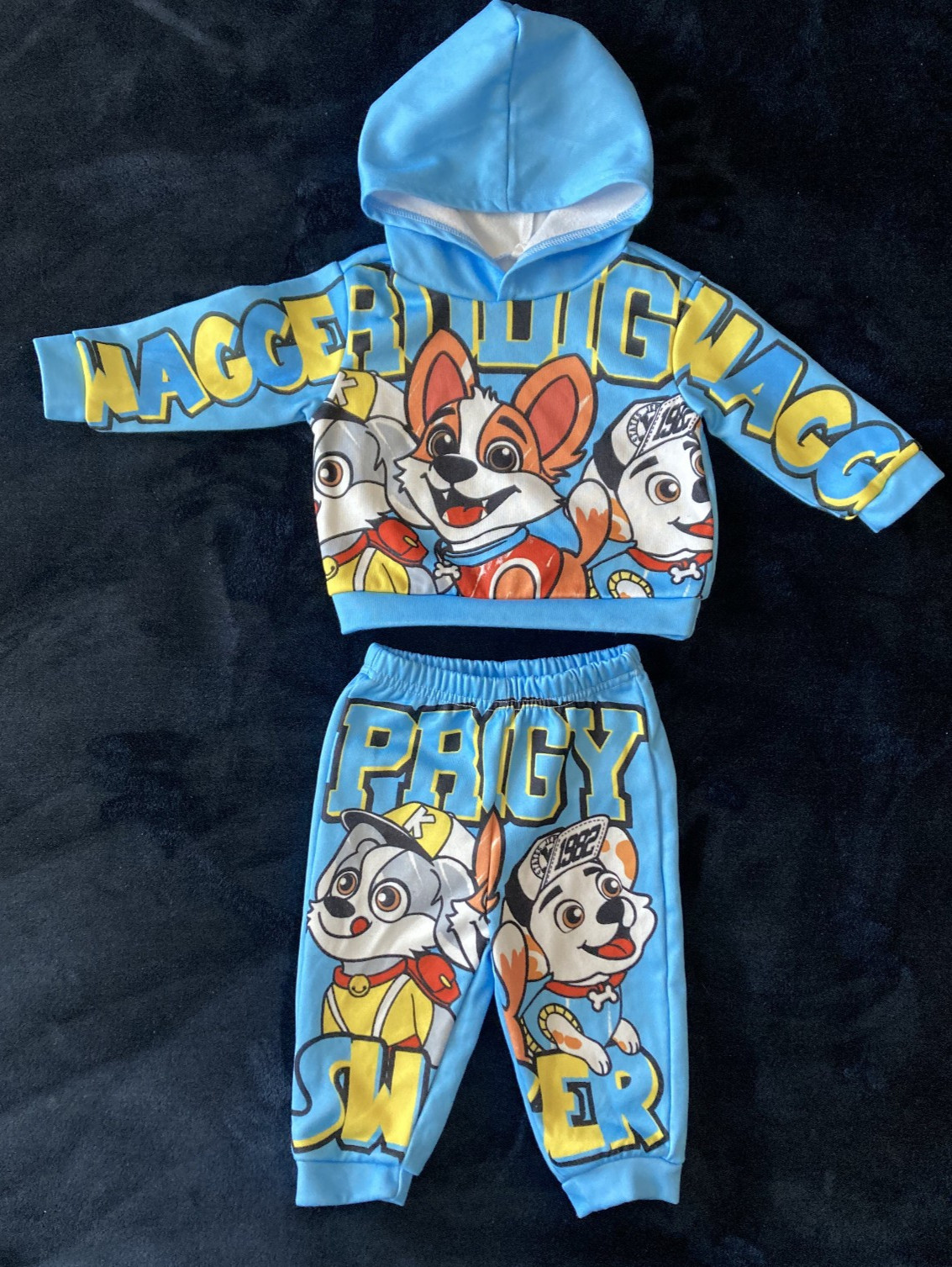 Dog print sweat shirt elastic pants sweatsuit pullover hoodie 6-9 months