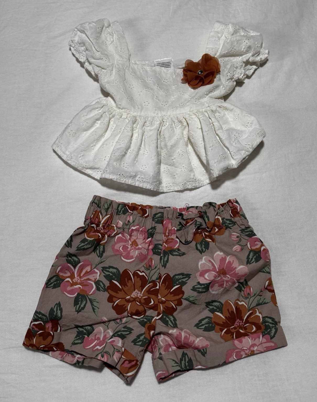 Goodlad Toddler Girls 2T 2-Piece Shorts Set Eyelet Top & Floral Shorts, Cotton