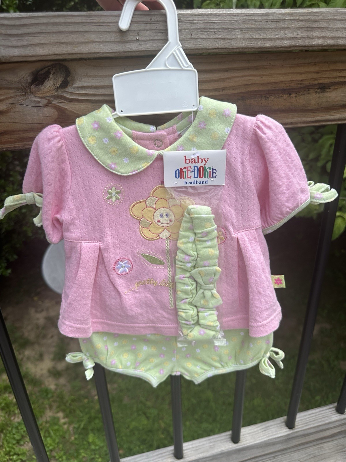 Vintage Baby Okie-Dokie Outfit New With Tags Pink And Green With Flowers