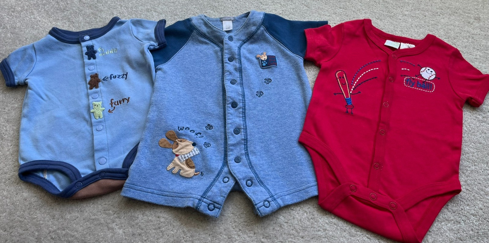 Vintage Carters Circo Romper Lot 0-3 months Puppy Baseball Bear
