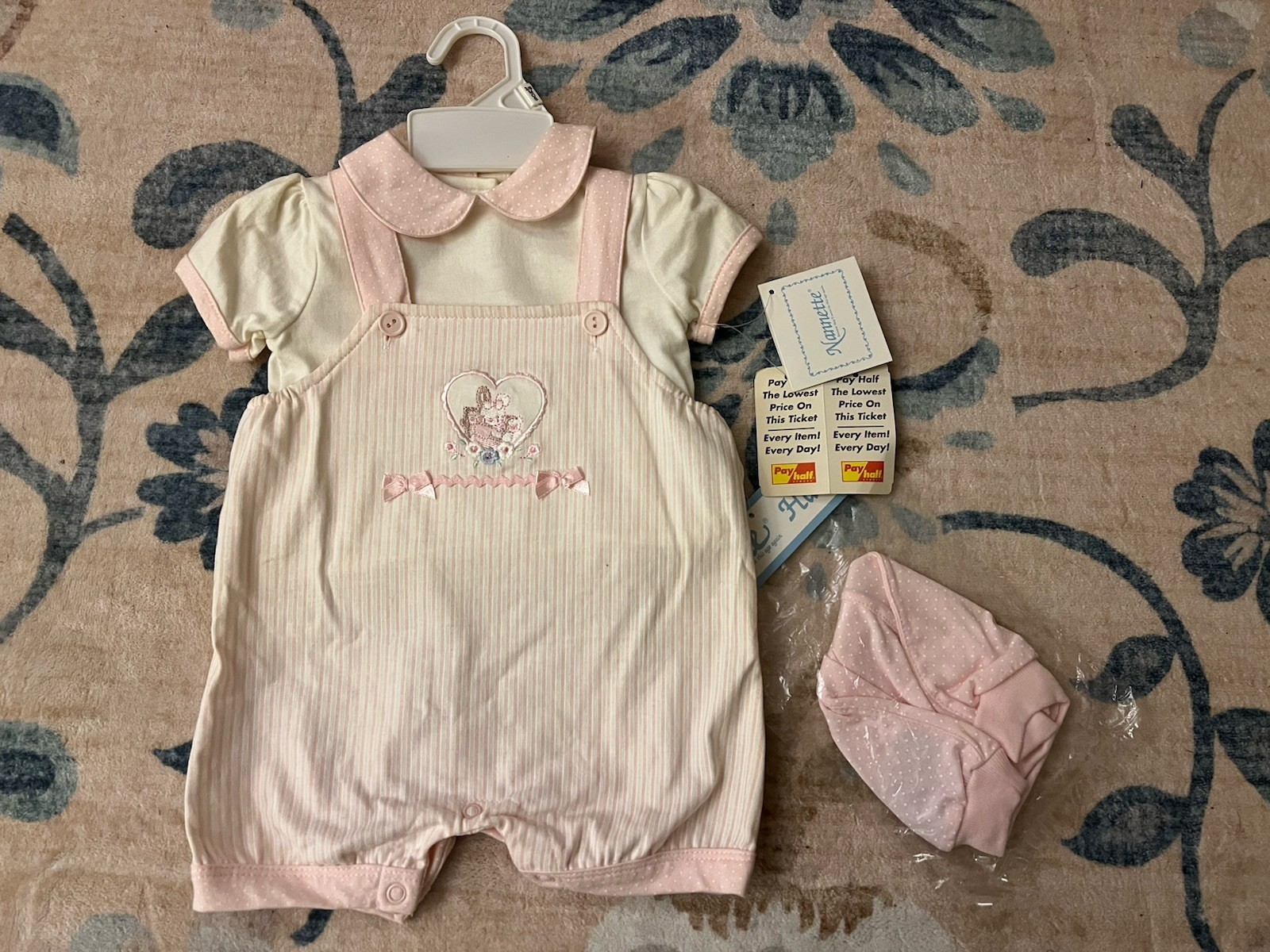 Vintage Nanette Pink And White Baby Girl Summer Outfit 0-3m