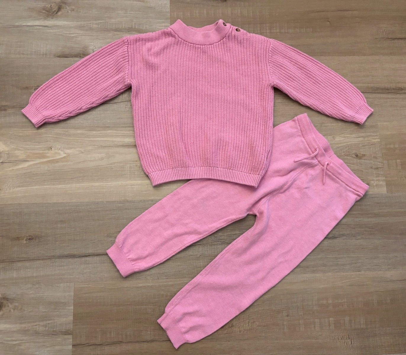 H&M 2 Piece Knit Set Pink 4T Kids Toddler Ribbed Sweater Drawstring Jogger Pants