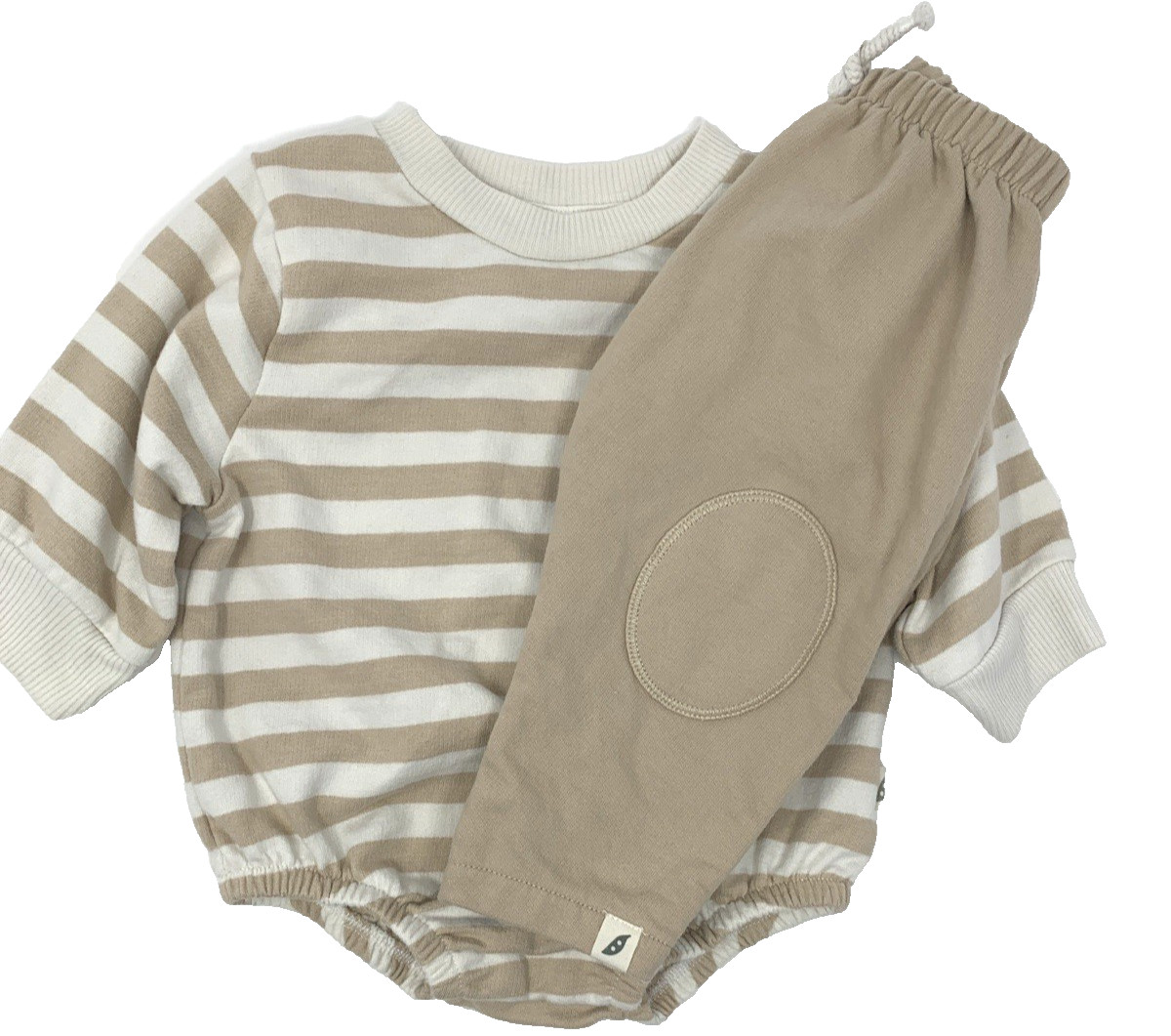 Easy Peasy Boys 3-6 Months Neutral Tan Striped Bodysuit and Pants Organic Set