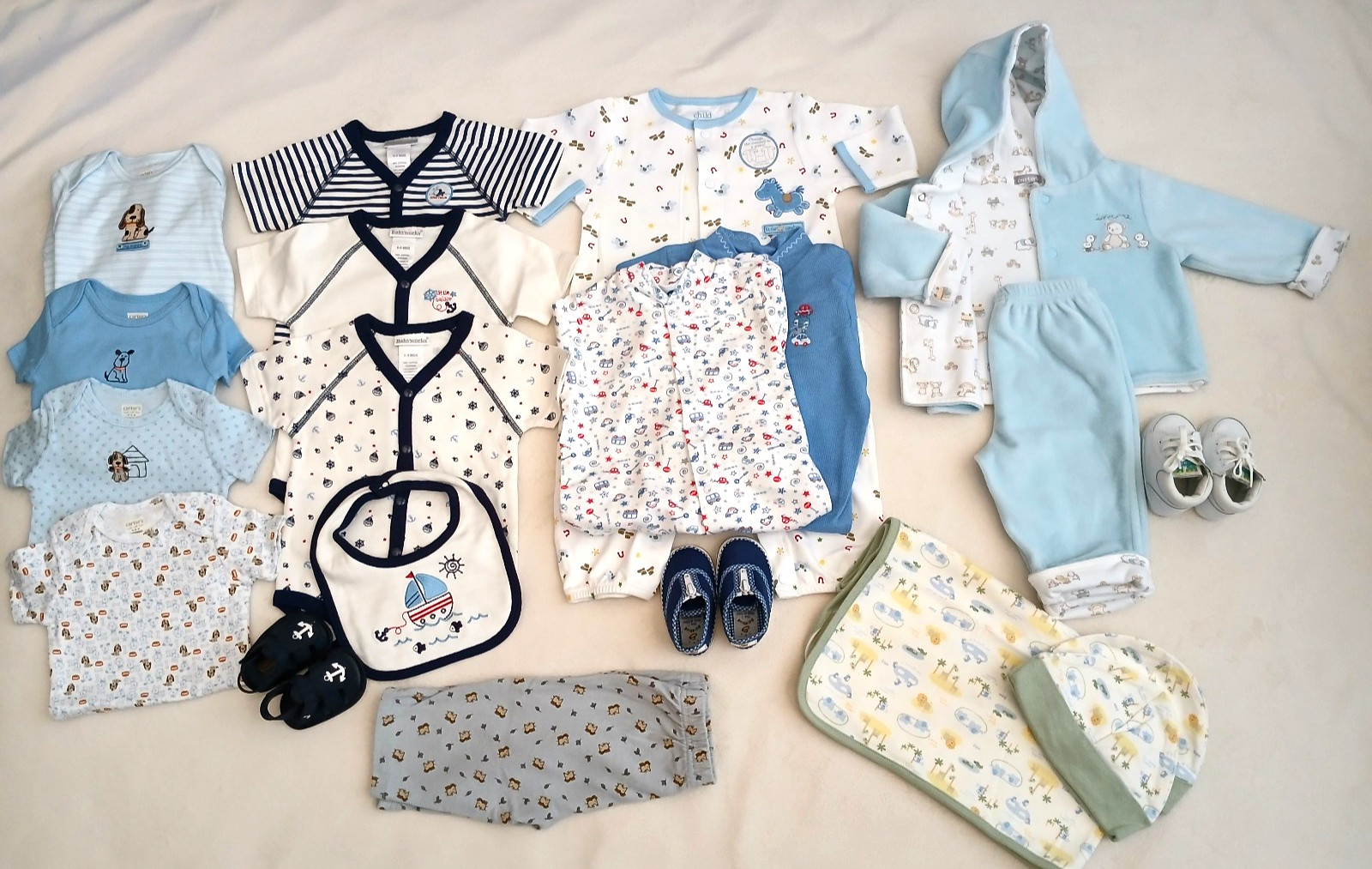 Vintage Baby Boy Clothes Lot Shoes NWOT 0-9 mos Early 2000s Cotton 19 pcs Sailor