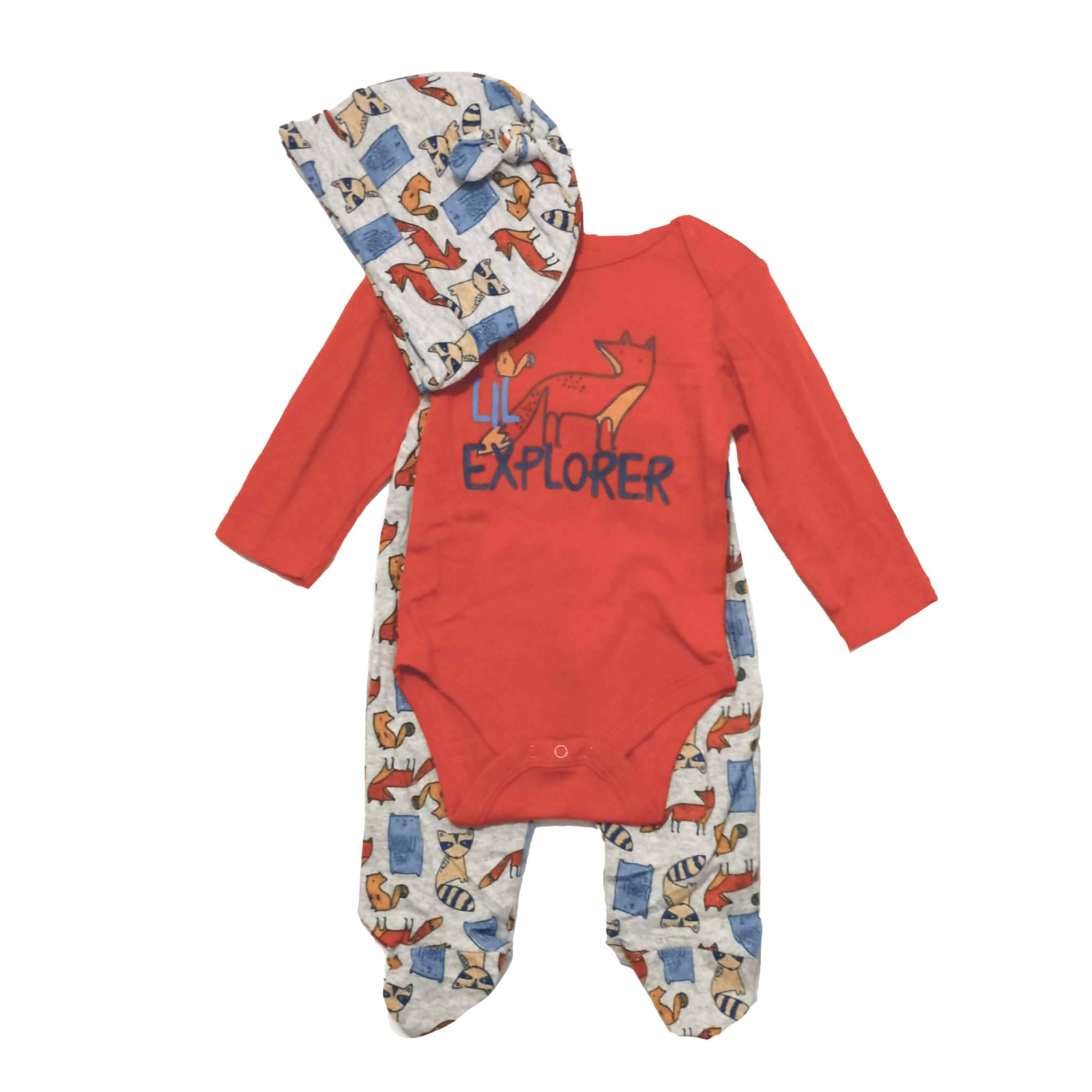 NWT Baby Gear Boys 3-6 Months Fox Explorer Pants Hat 3 PC Set Bears Long Sleeve
