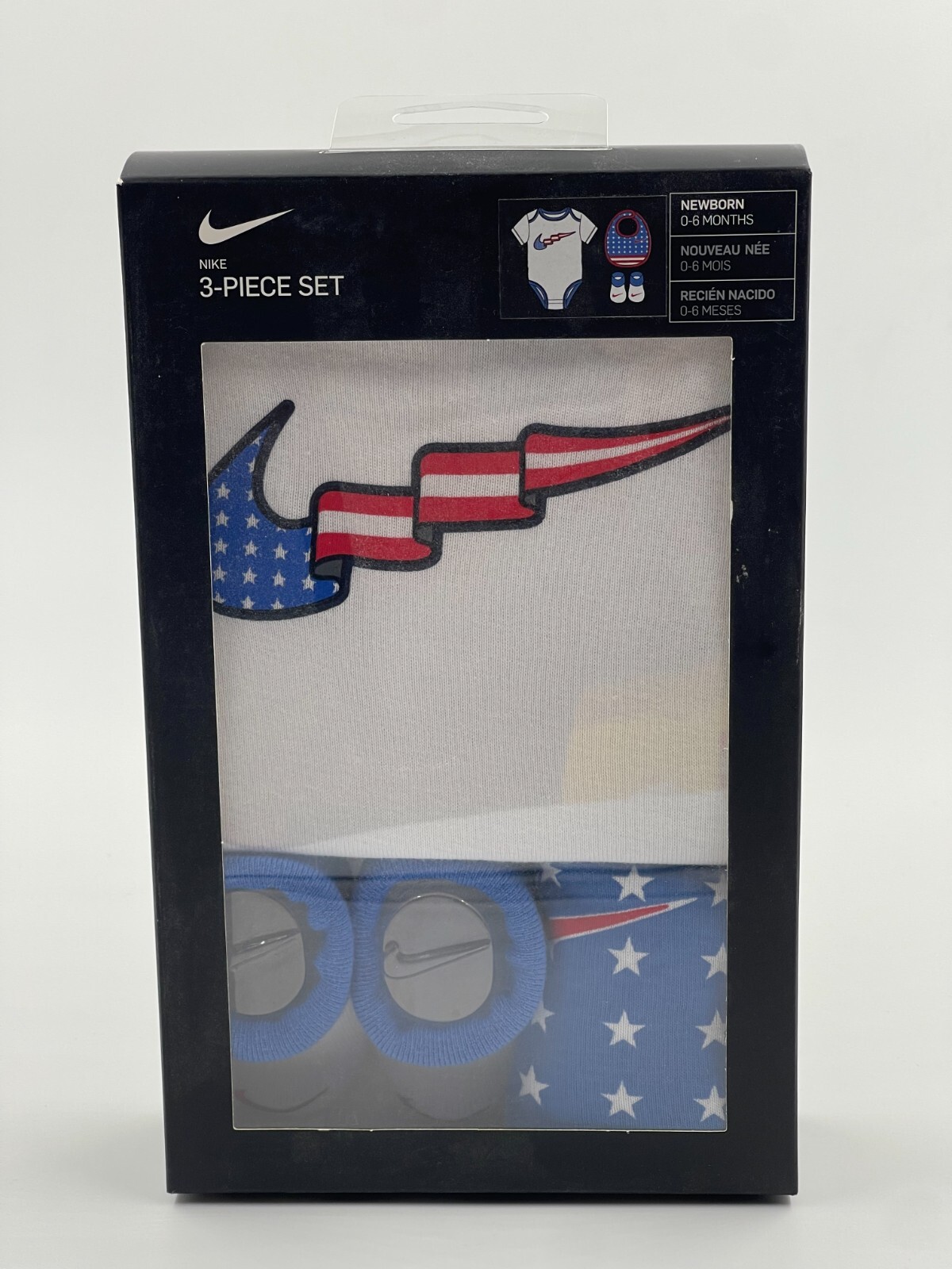 Nike 3 Piece Set Beanie Socks USA Flag White/Red Newborn 0-6 Months