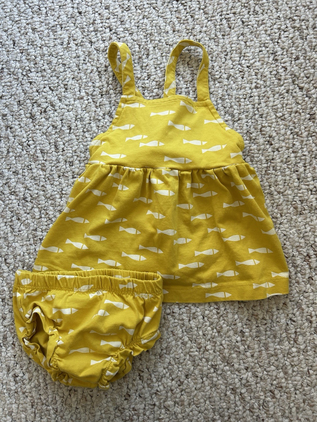Hanna Andersson Sweet Fish Apron Dress & Bloomers Set Size 3-6 Months Nautical