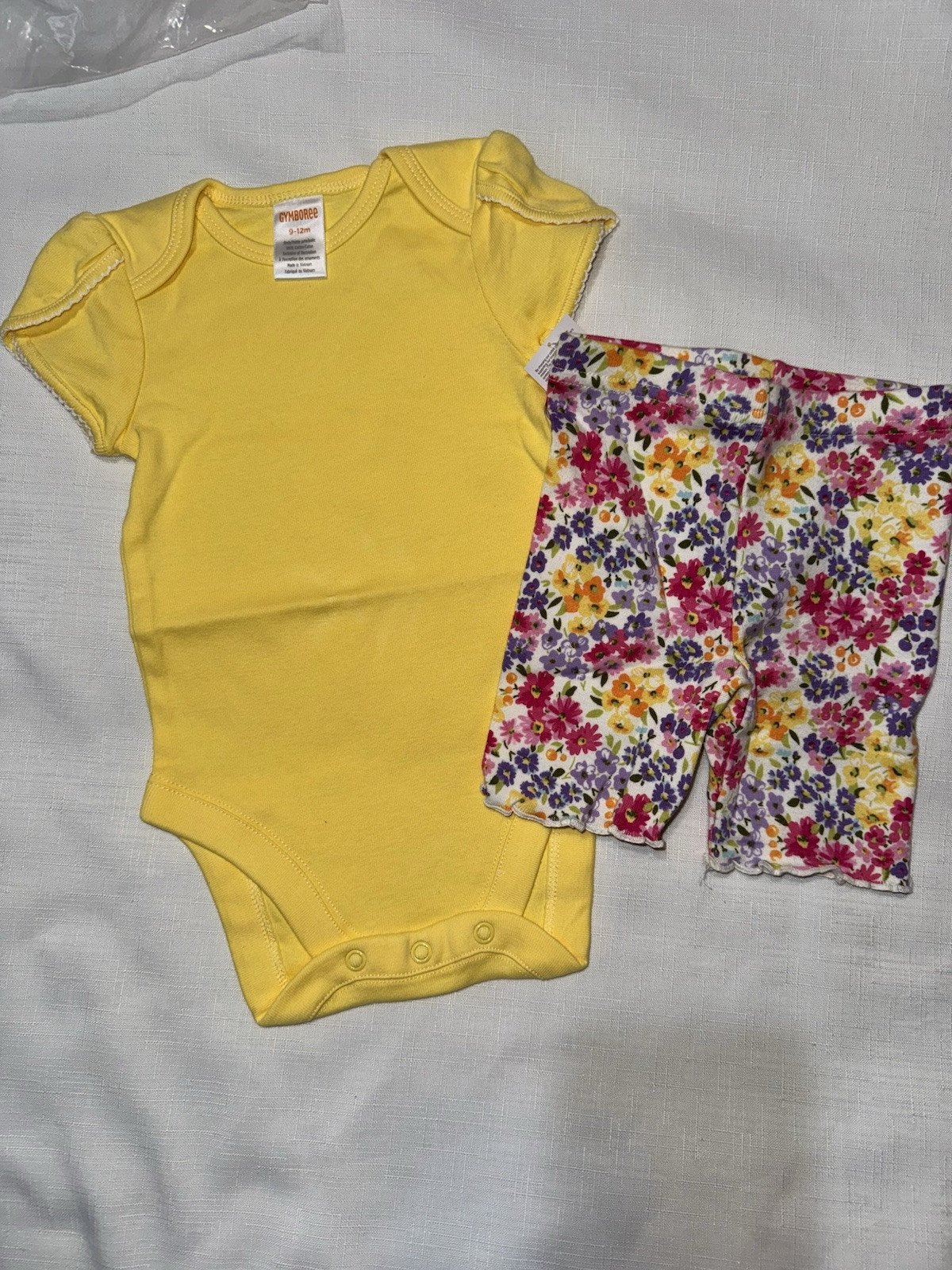 Gymboree Girl 9-12m 6-12 m Yellow Bodysuit Floral Bike Shorts Lettuce Cuffs New