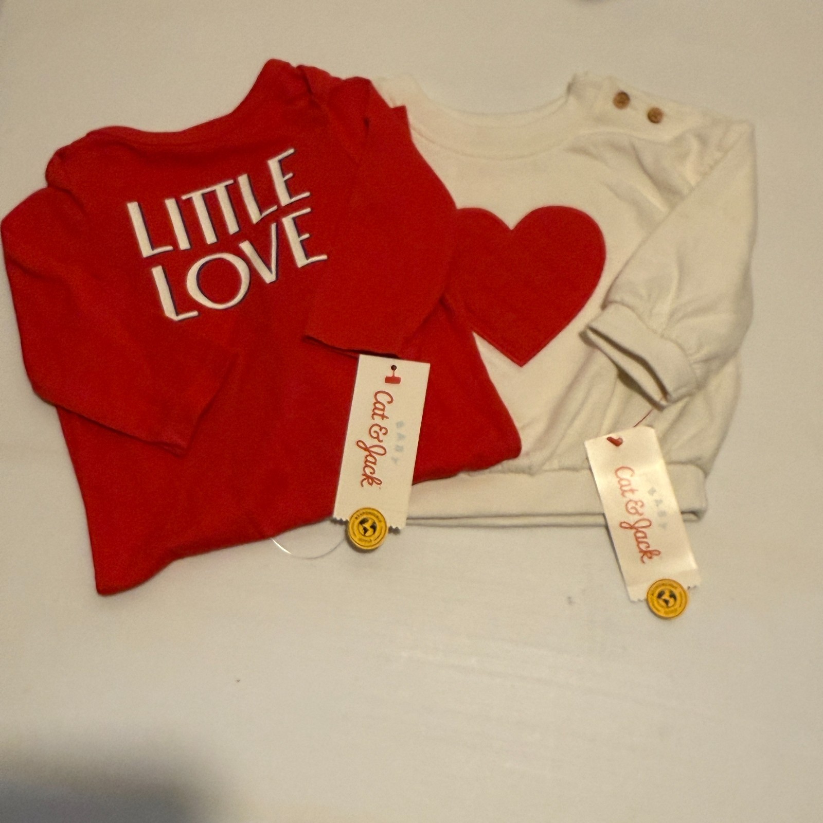 Baby Cat & Jack Heart Love Valentine 2 Piece Set BodySuit Sweatshirt 3-6 months