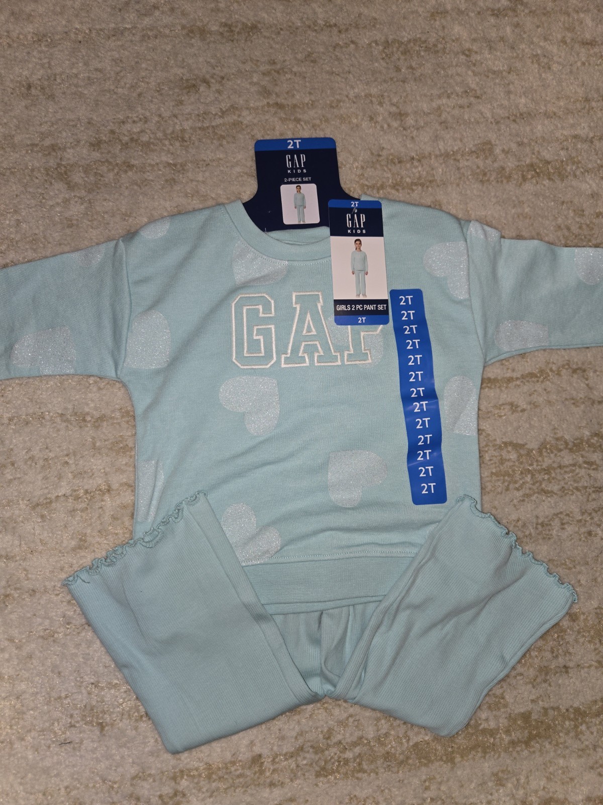 NWT Gap Kids Girls 2T 2pc Sweatshirt & Ribbed Hearts & Logo Blue