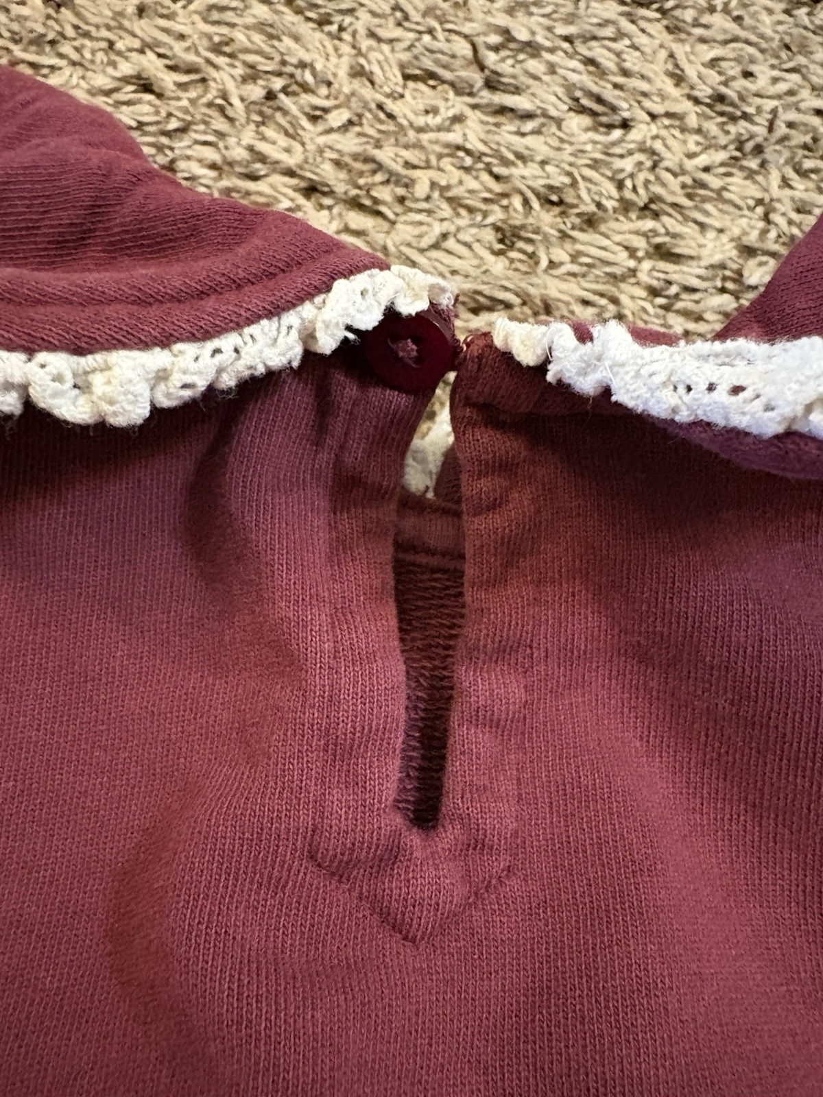 Hanna Andersson 3T Burgundy Sweatsuit 100% Cotton Peter Pan Collar Lace Trim