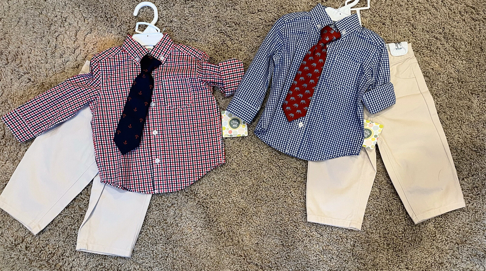 NWT Little Me boys sz 12m woven pant sets w/ tie