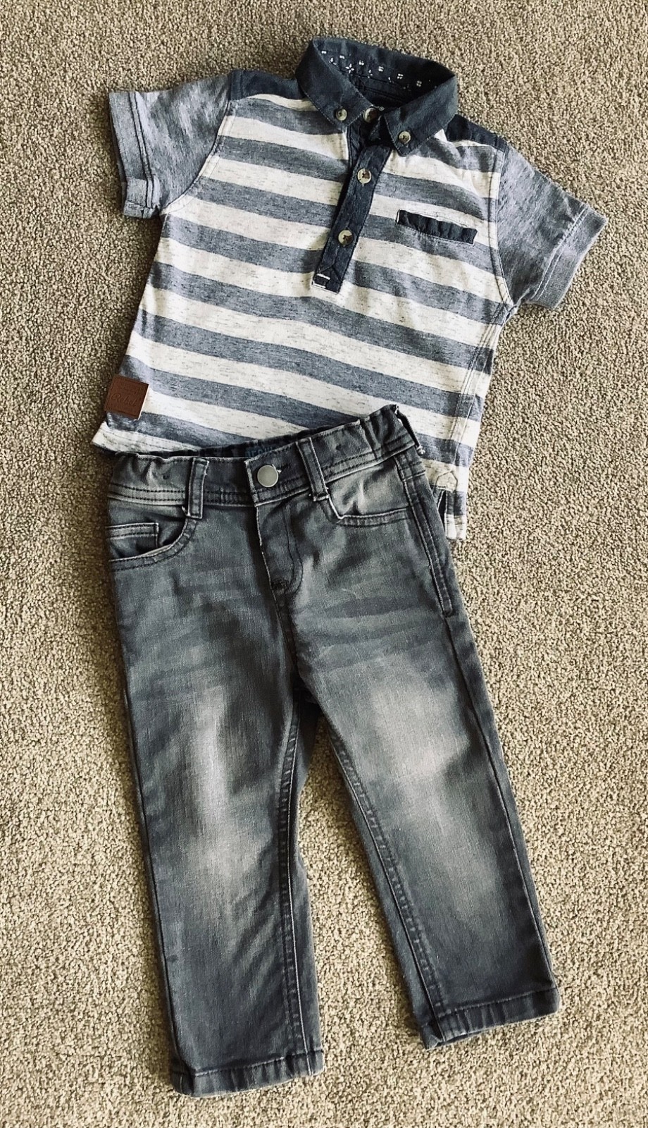 Toddler 18-24 months Polo Shirt & Jean Set, Grey, Jeans M & S Shirt Primark
