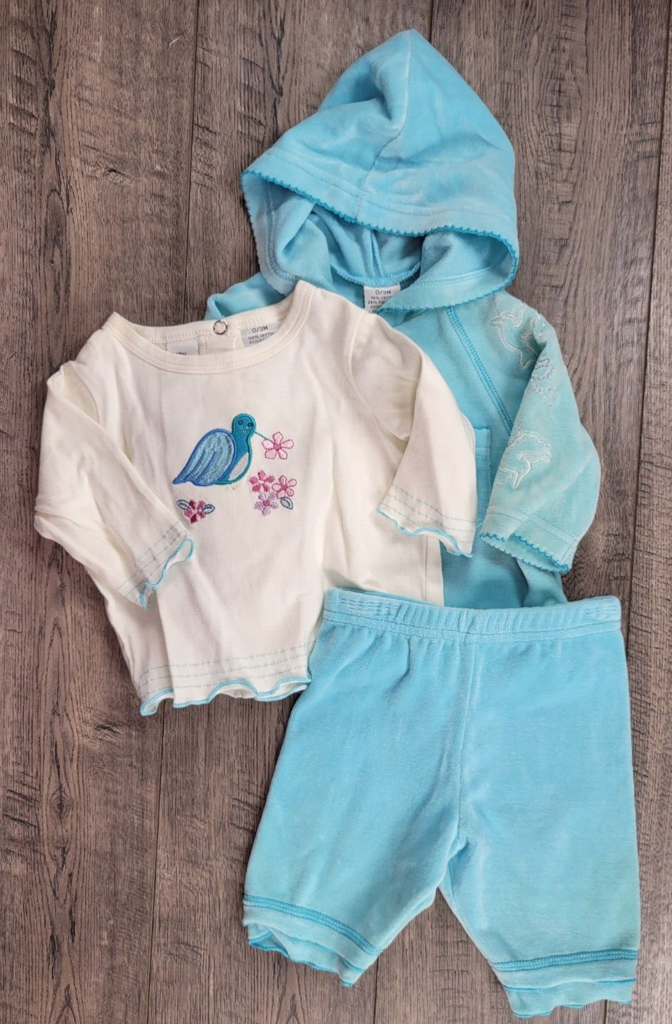 Baby Girl Baby Ur It 0-3 Month Velour 3pc Blue Velour Outfit Shirt Pants Jacket