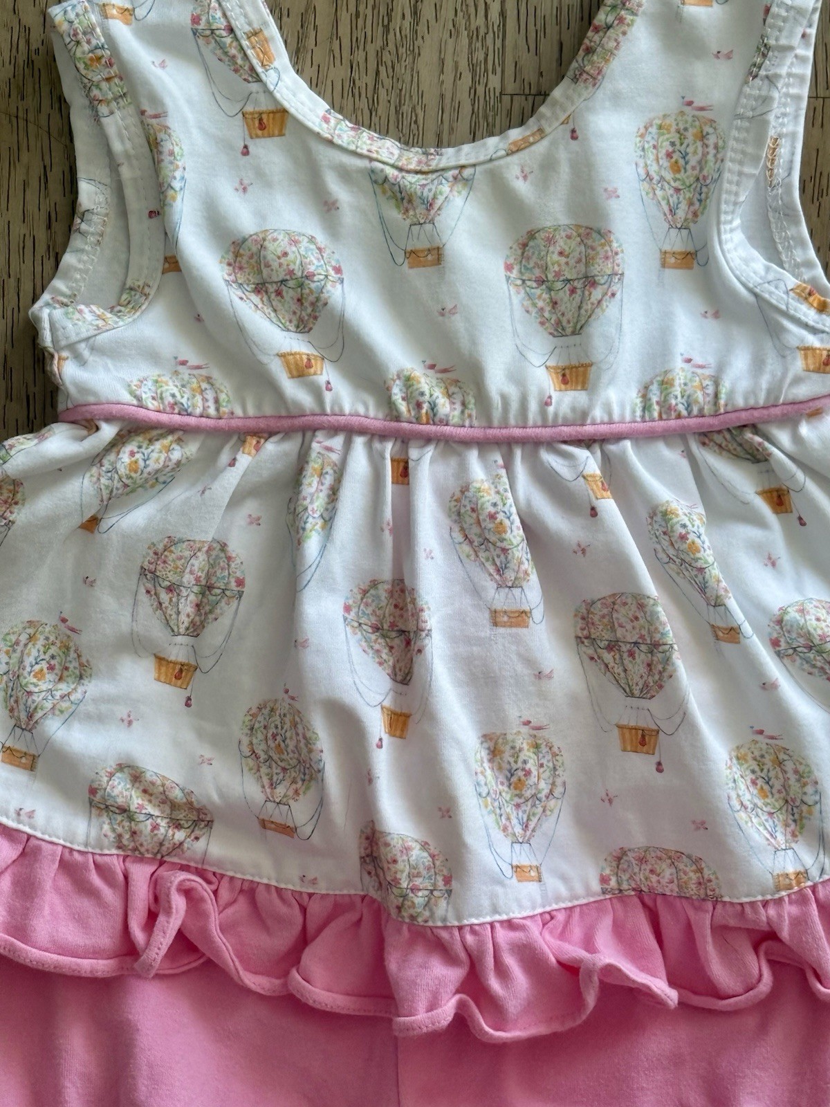 Stitchy Fish Swing Top & Bloomers Set Pink Hot Air Balloons Baby Girl Size 6m