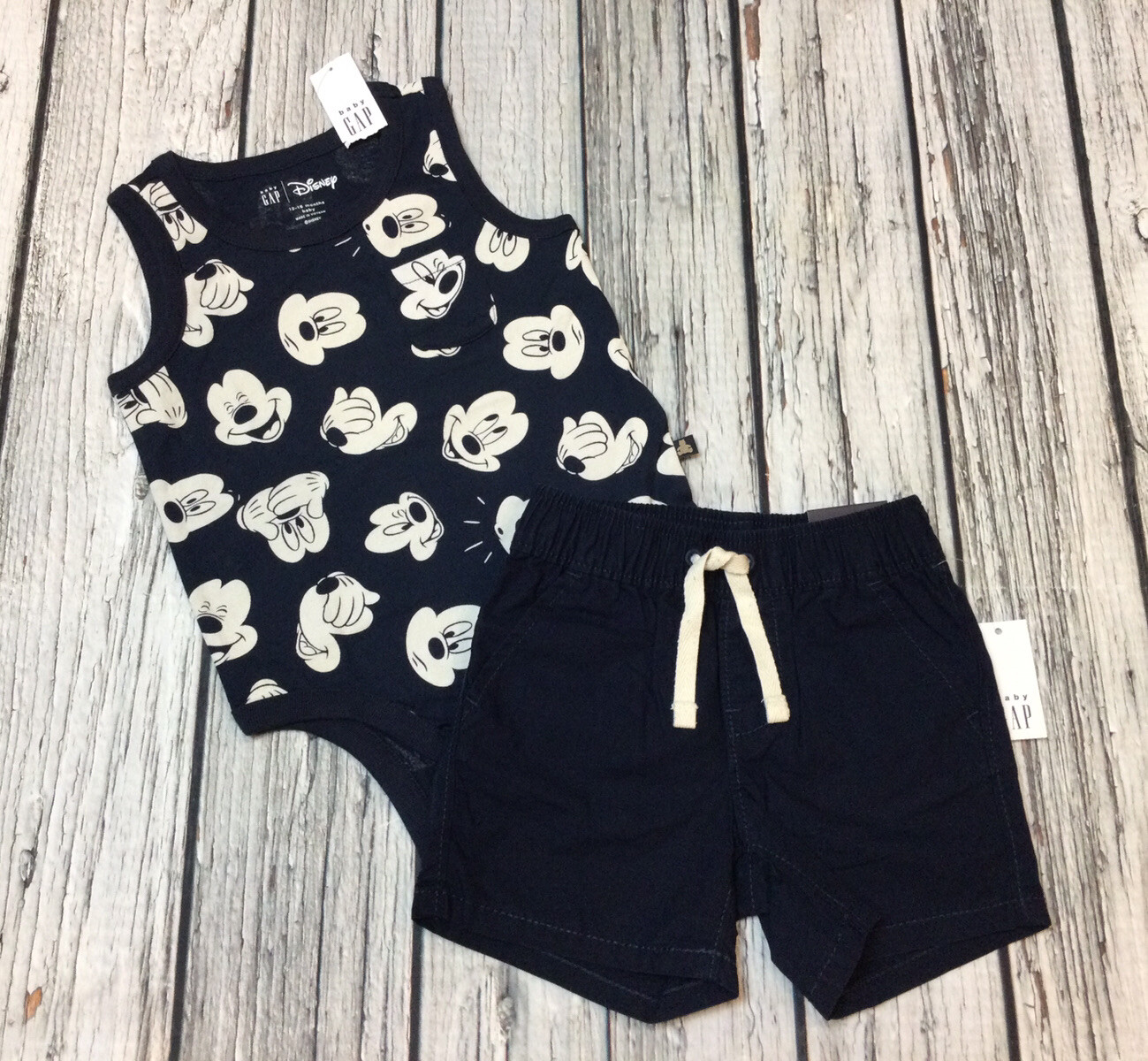 Baby Gap Boys 0-3 Month Mickey Mouse Shirt & Navy Blue Shorts. Nwt