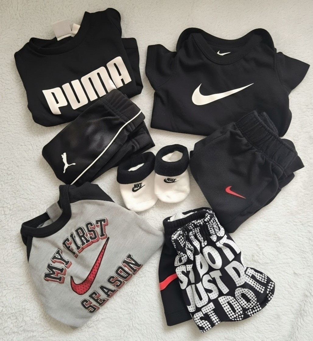 Nike 5pc Baby Outfit Set 0-3M Cotton Jersey Logo Bodysuit Pants Shorts Socks