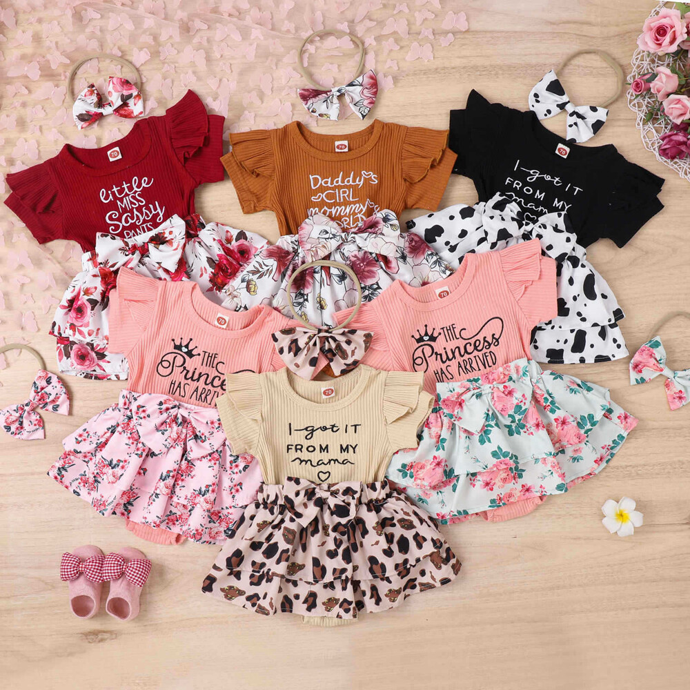 Newborn Baby Girls Floral Ruffle Romper Bodysuit Dress Clothes Outfit Set USA