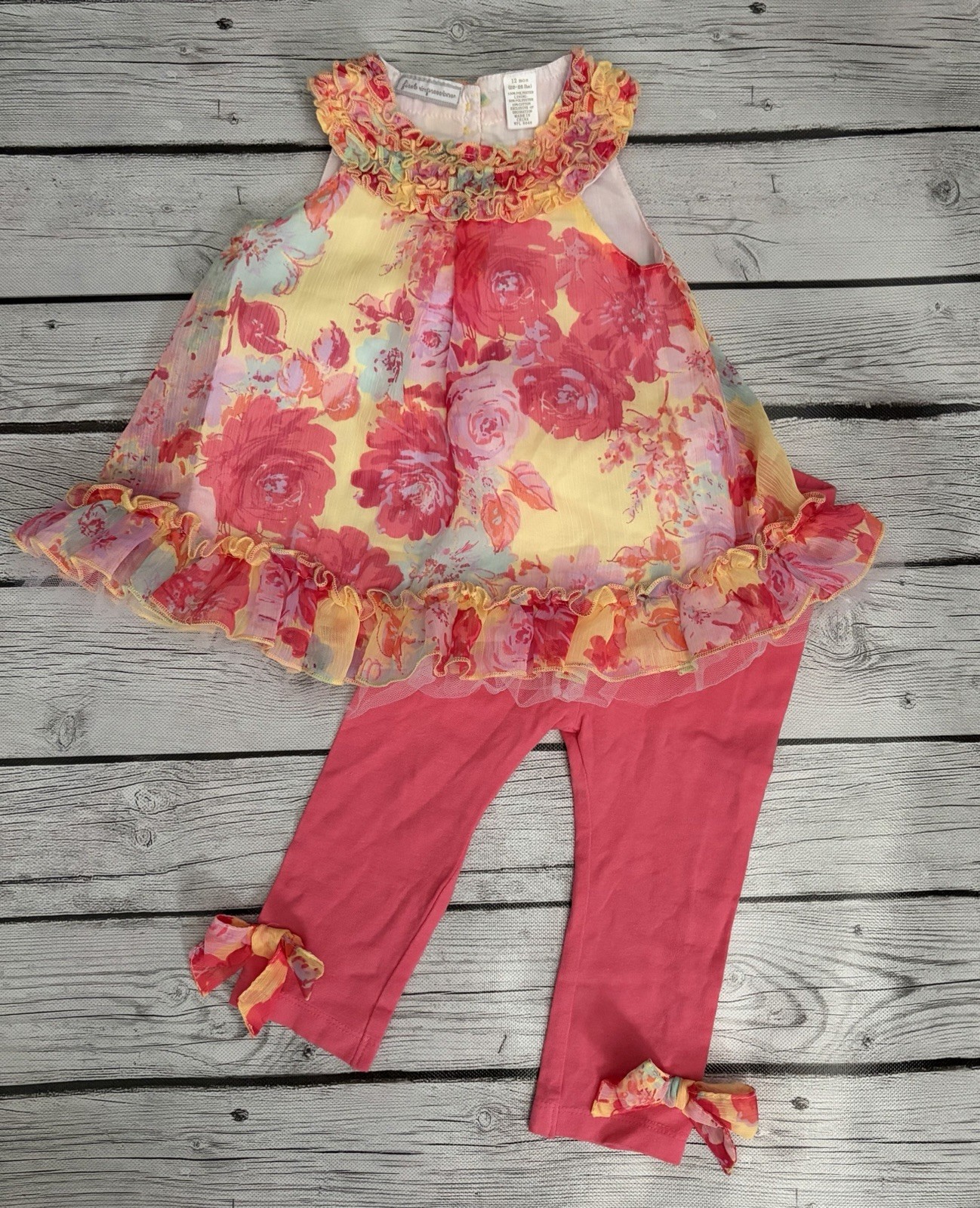 First Impressions Baby Girl 12M Floral Tunic Top Leggings Set Pink Ruffle Bows