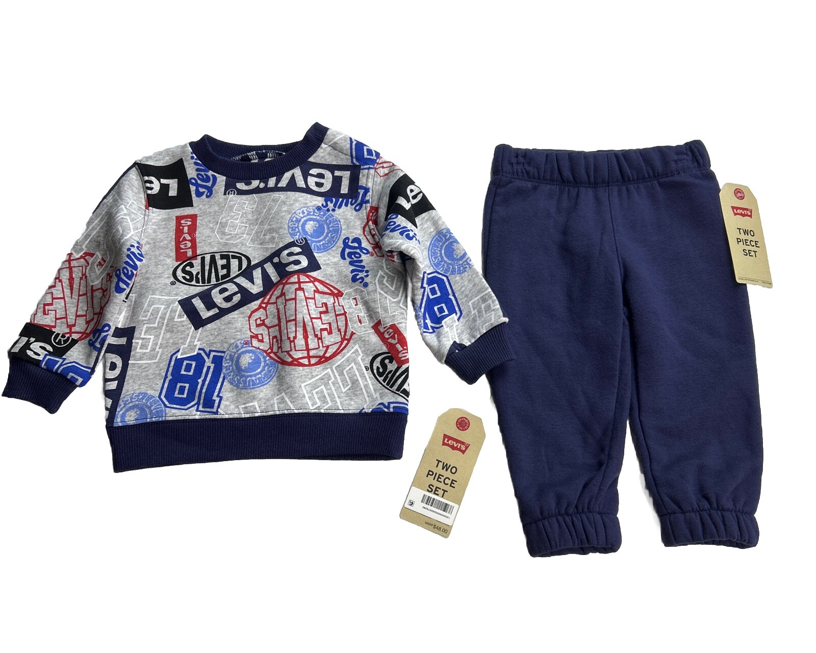 Levis Baby Logo 2-Piece Outfit Set Sweatshirt & Joggers 12M Fleece NWT $48