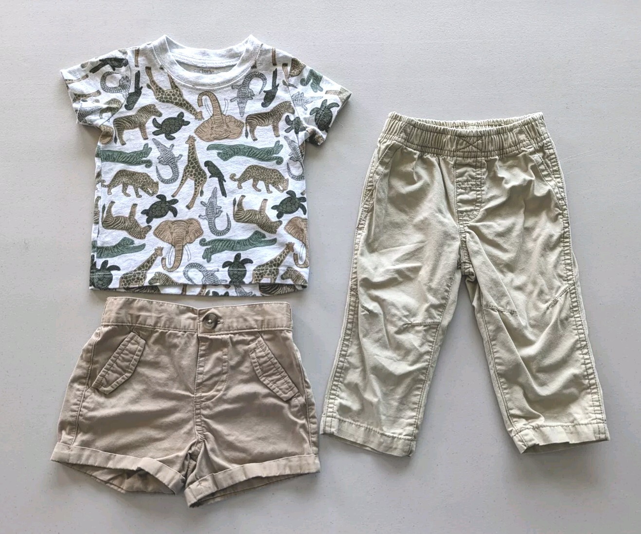 3 Pc’s Carter’s Jungle Safari T-Shirt, Khaki Shorts & Pants, Size: 12 Months
