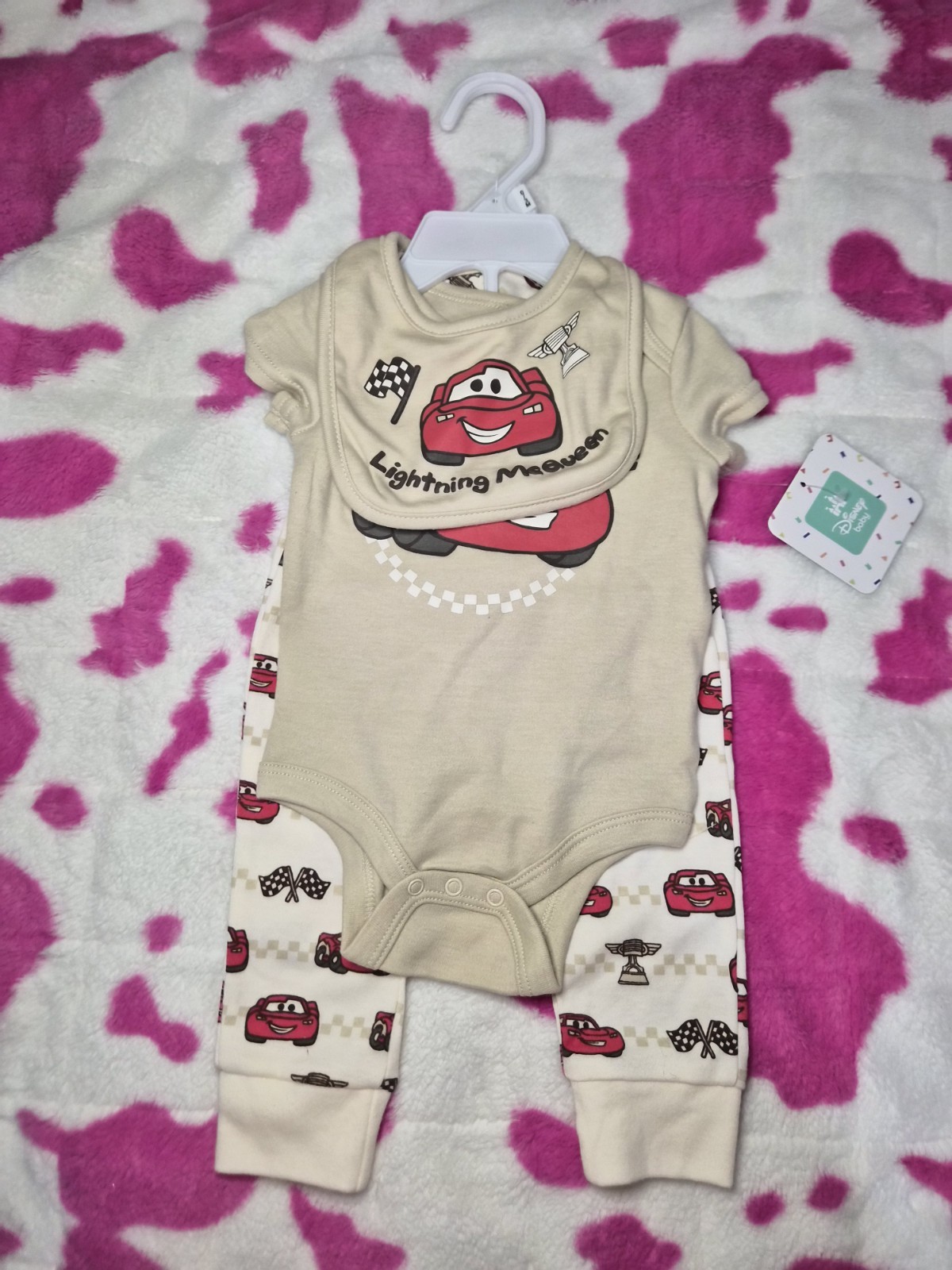 0/3 Months Baby Boy Cars Lightning McQueen Born To Race Outfit – New