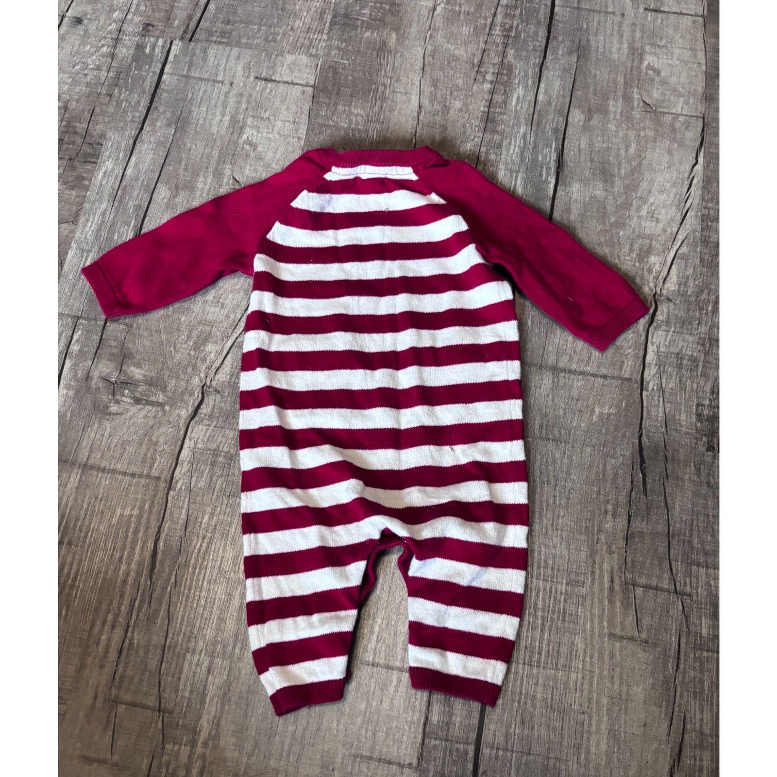 Cat & Jack Red White Stripe Knit Romper 0-3 Months Long Sleeve Snaps
