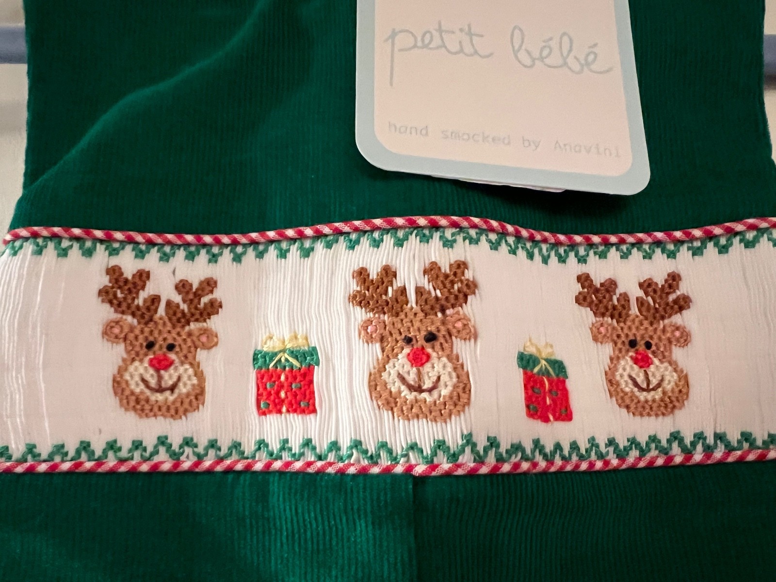 NWT 3 Month – Petit Bebe – Handsmocked by Anavini – Holiday Corduroy Longall