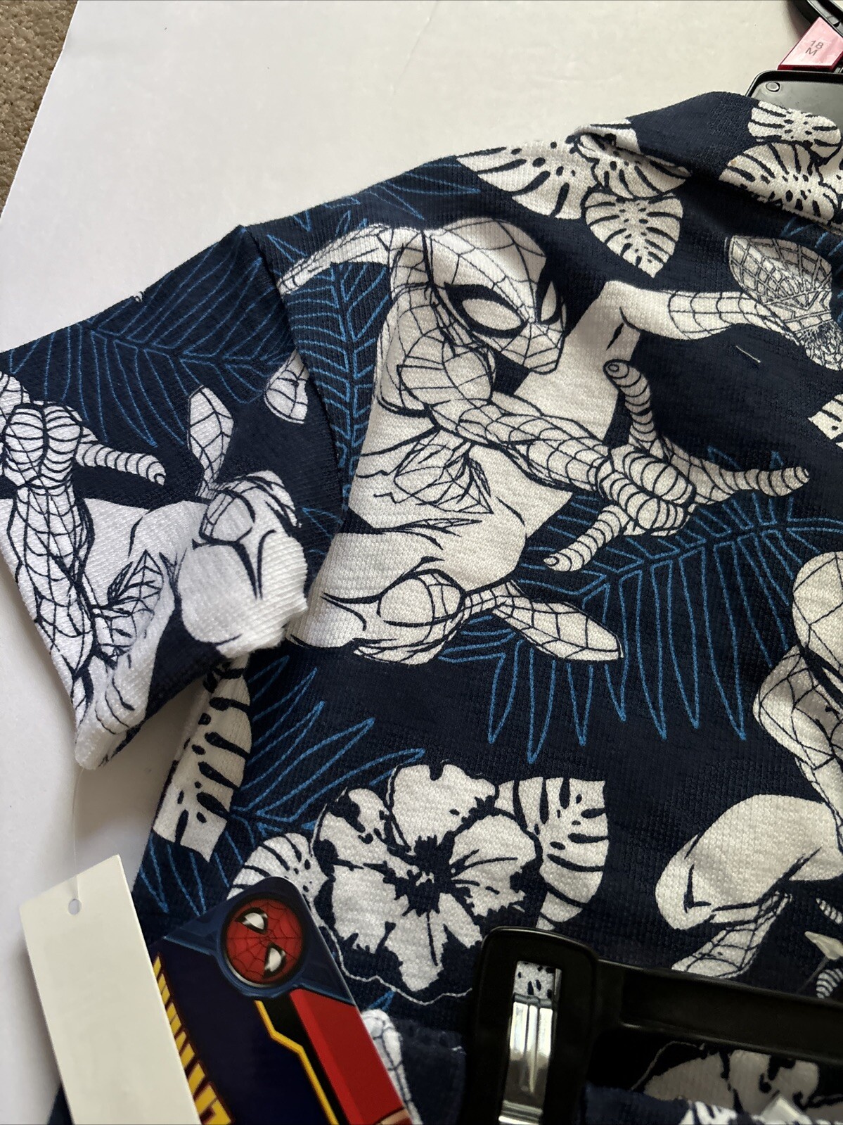 Boys 18 Months Spider Man Resort Set Collar Shirt And Shorts NWT Blue/white