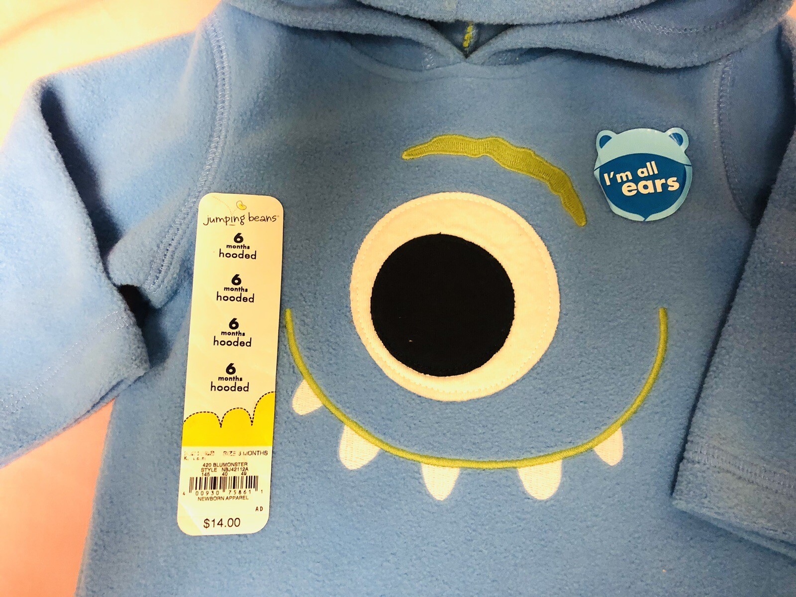 Infant 6 mo*2-pce Outfit*4-pocket Blue jeans￼*fleece Blue Hoodie*jumping beans