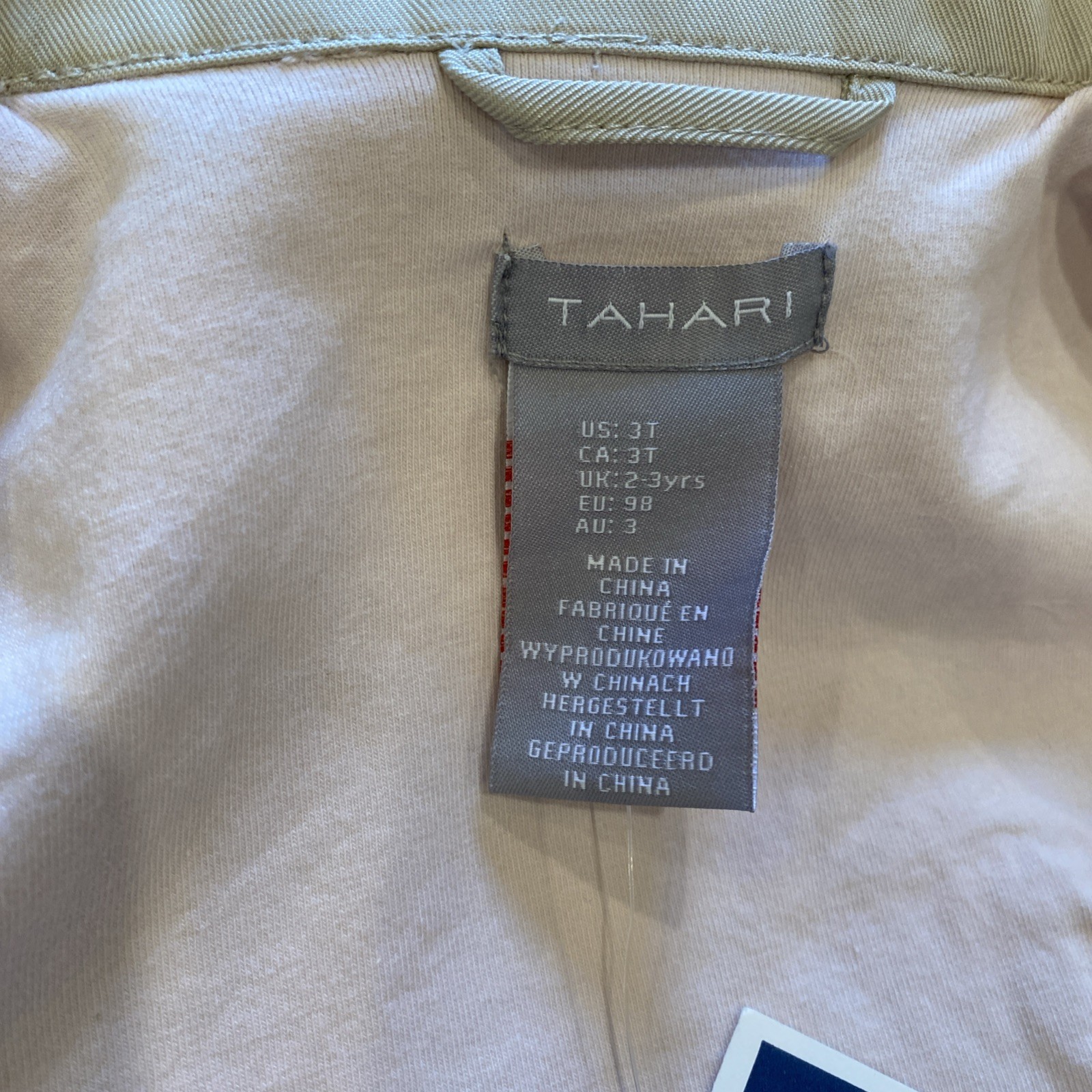 NEW WITH TAGS Tahari Girls 3 Piece Set Tan Jacket, Pink Top, Black Pants Size 3T