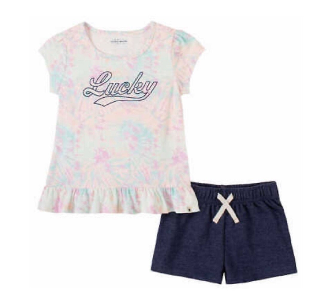 Lucky Brand Girls 2pc Shirt & Shorts Set Purple Tie Dye