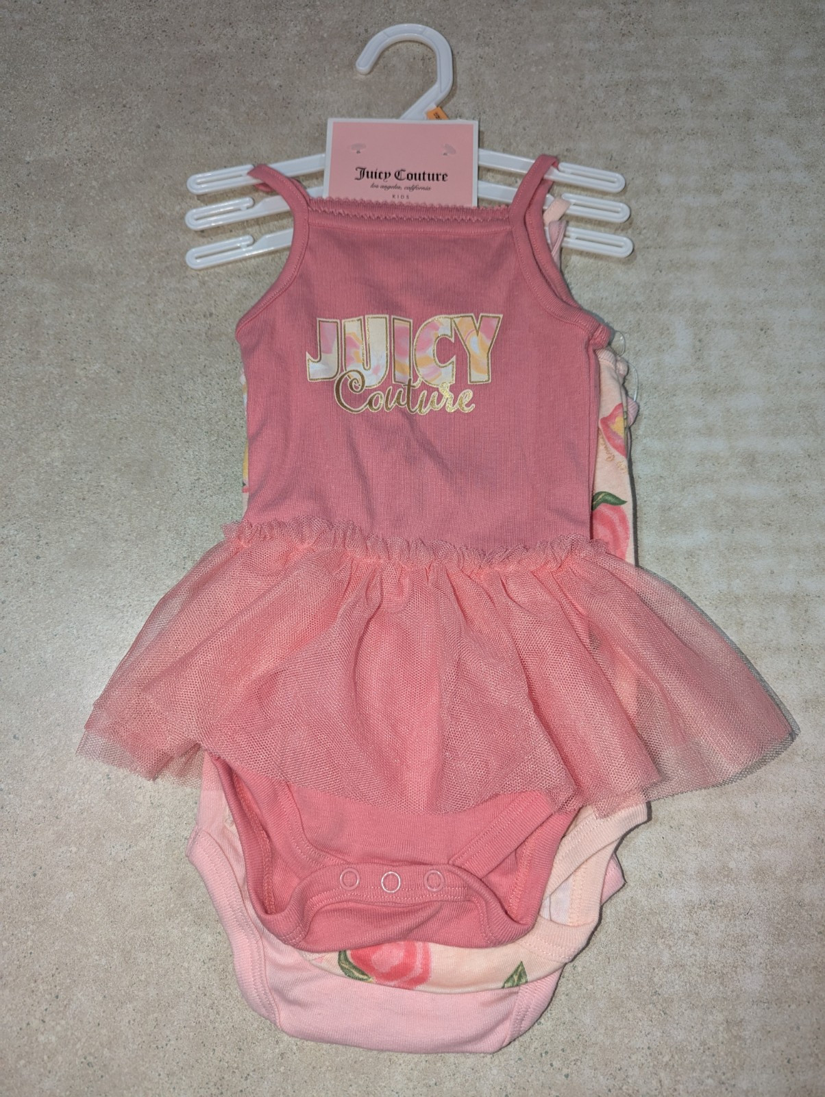 NWT Juicy Couture Sz 12Month Baby Girl 3 Pc Pink Tank Bodysuits, 1 Tutu, 1 Peach