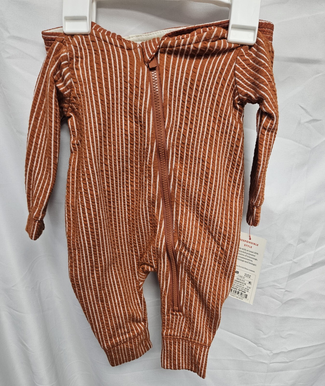 Cat & Jack Striped Fox Romper NB Newborn Hooded Ears Rust Orange Zip Up New