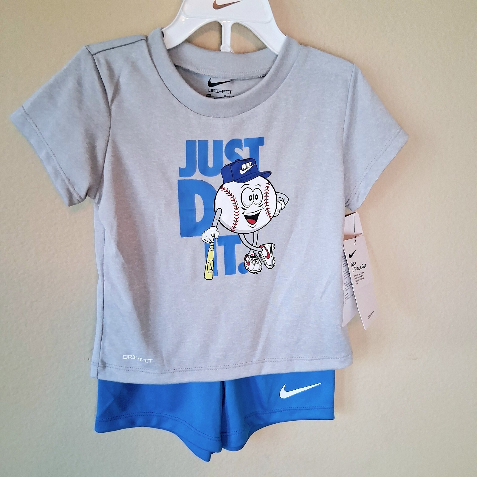 Nike Shorts Set 24M Boys Blues Gray Just Do It! Baseball Graphics Dri-Fit