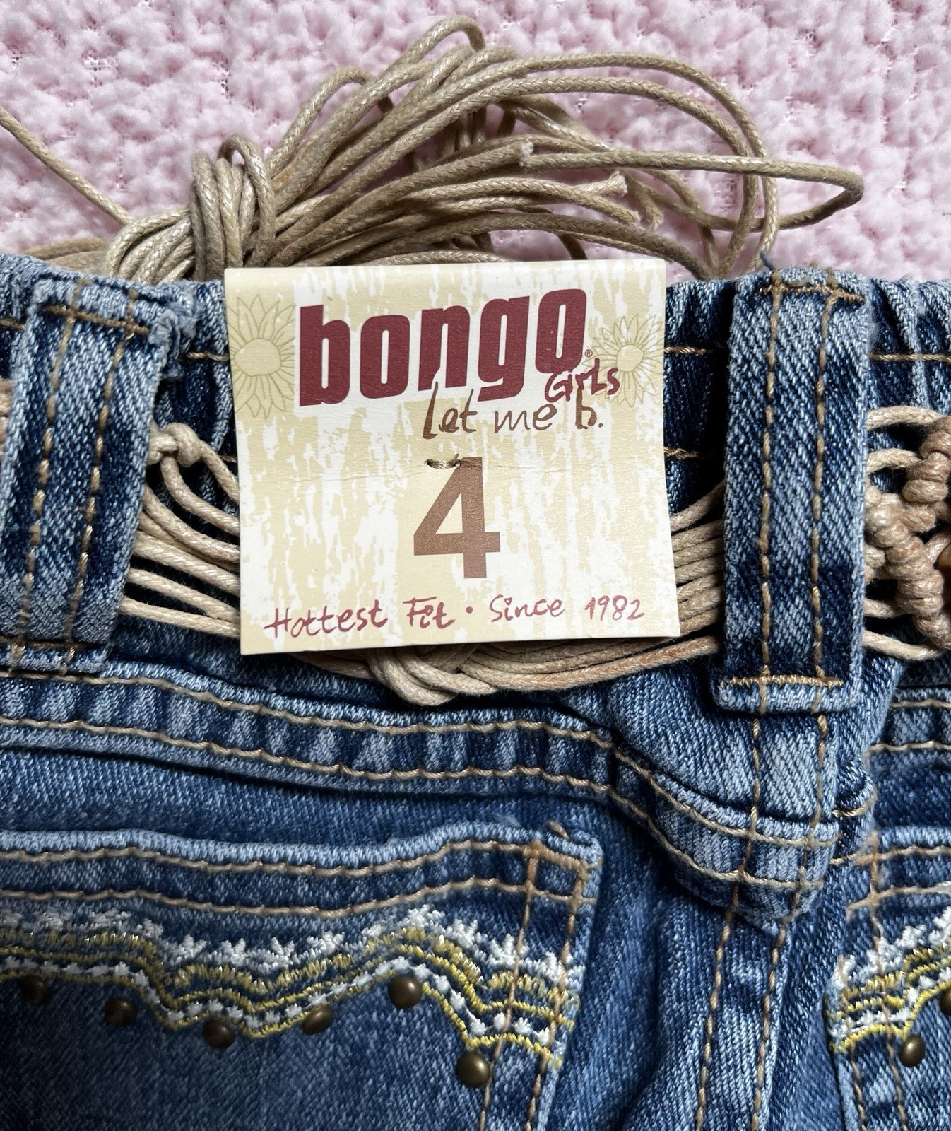Bongo Let Me B. Denim Flared Jeans W/Gold Embroidery & Boho Belt. Toddler Size 4