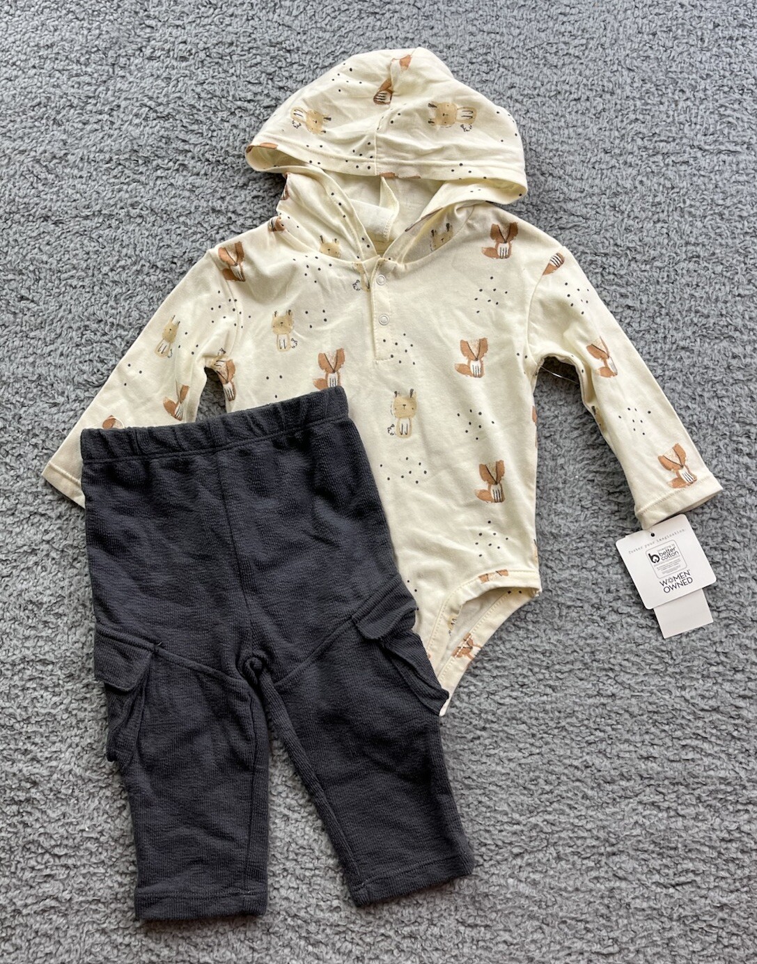 Grayson Mini Boy’s 12 Months Long Sleeve Hooded Bodysuit & Cargo Pants Outfit
