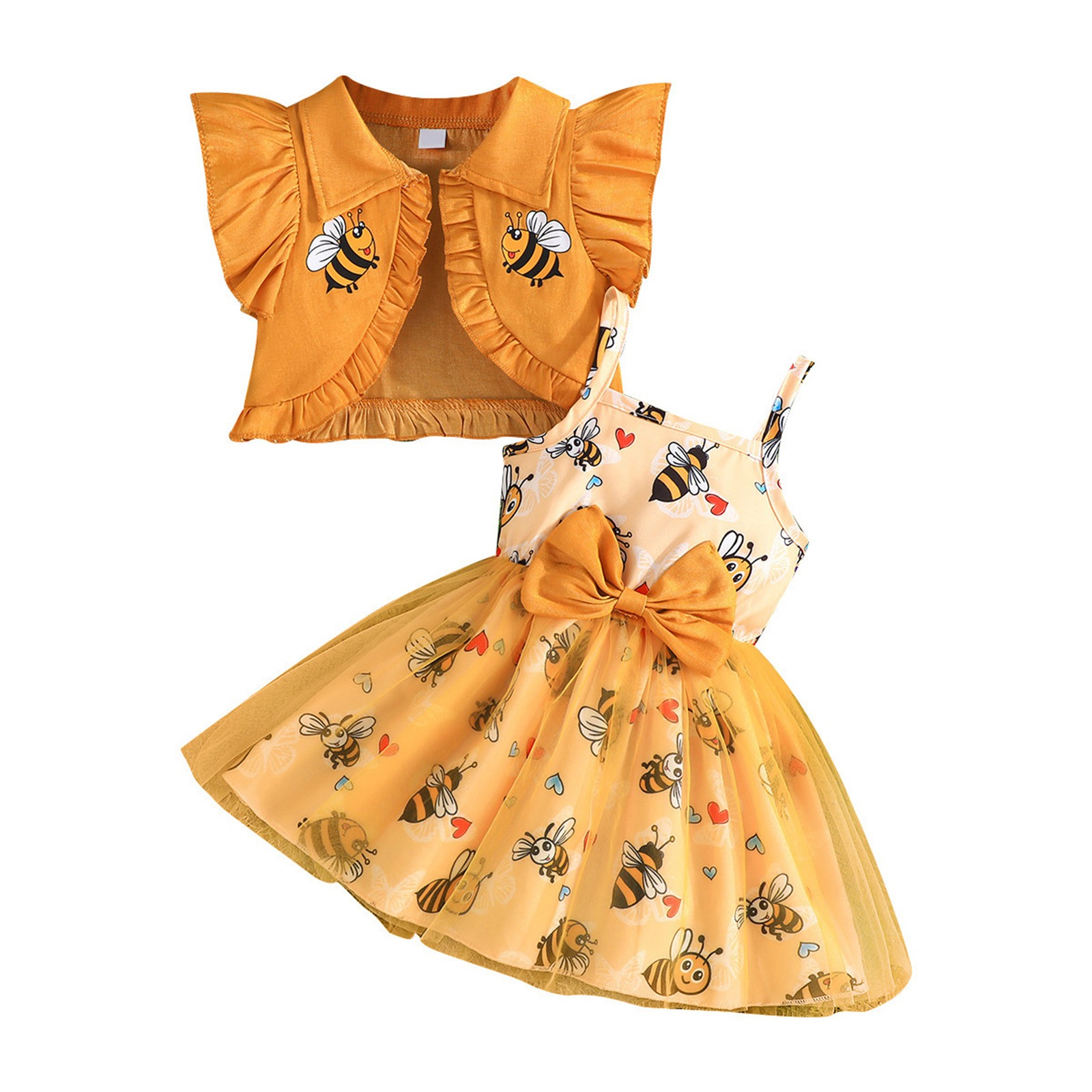 Baby Girls Sundress Open Front Coat 2 Pieces Turn-Down Collar Easter Tulle Boho