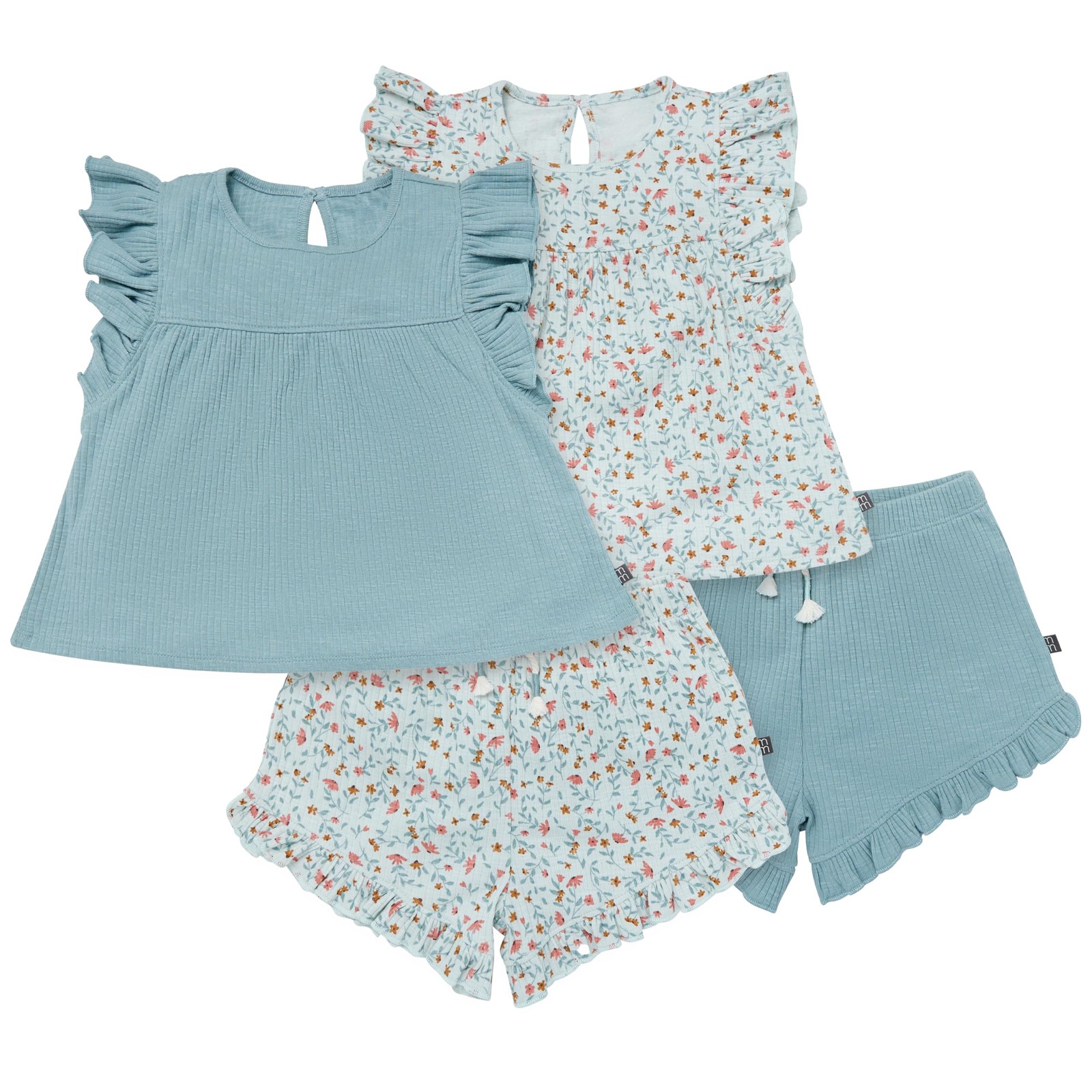 Baby Girls’ Flutter Sleeve Top and Shorts Set, Light Sky Vine Floral, 18 Months