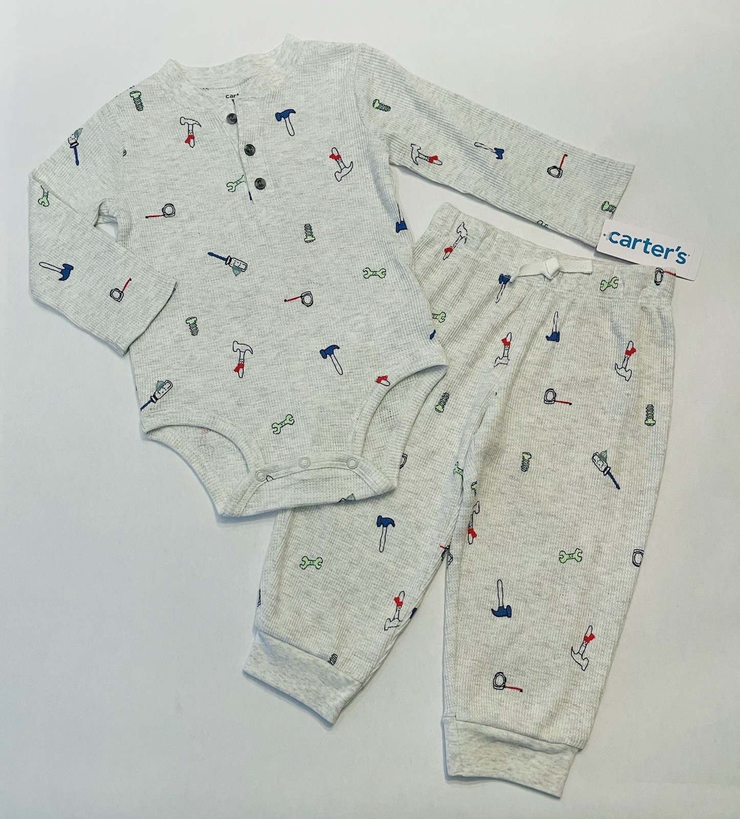 Carters Baby Boy 18 Months Pants Bodysuit 2 PC Set Cute Tool Outfit New