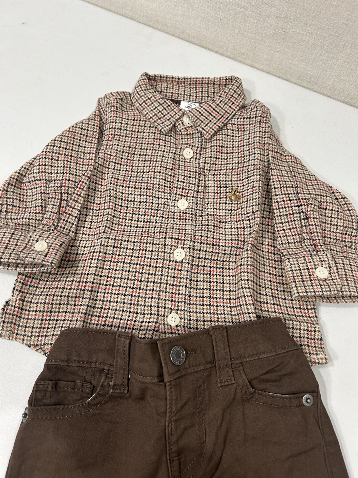 Baby Gap Boys Tweed Brown Shirt And Brown Pants Size 6-12 M New