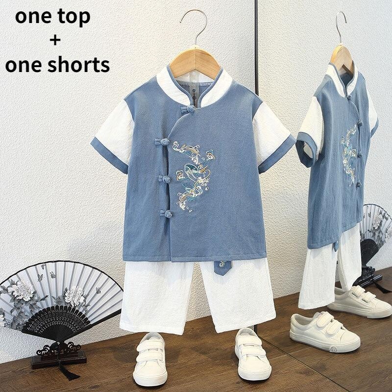 2Pcs Boys Hanfu Tang Suit Chinese Traditional Embroidery Toddler Suit Costume