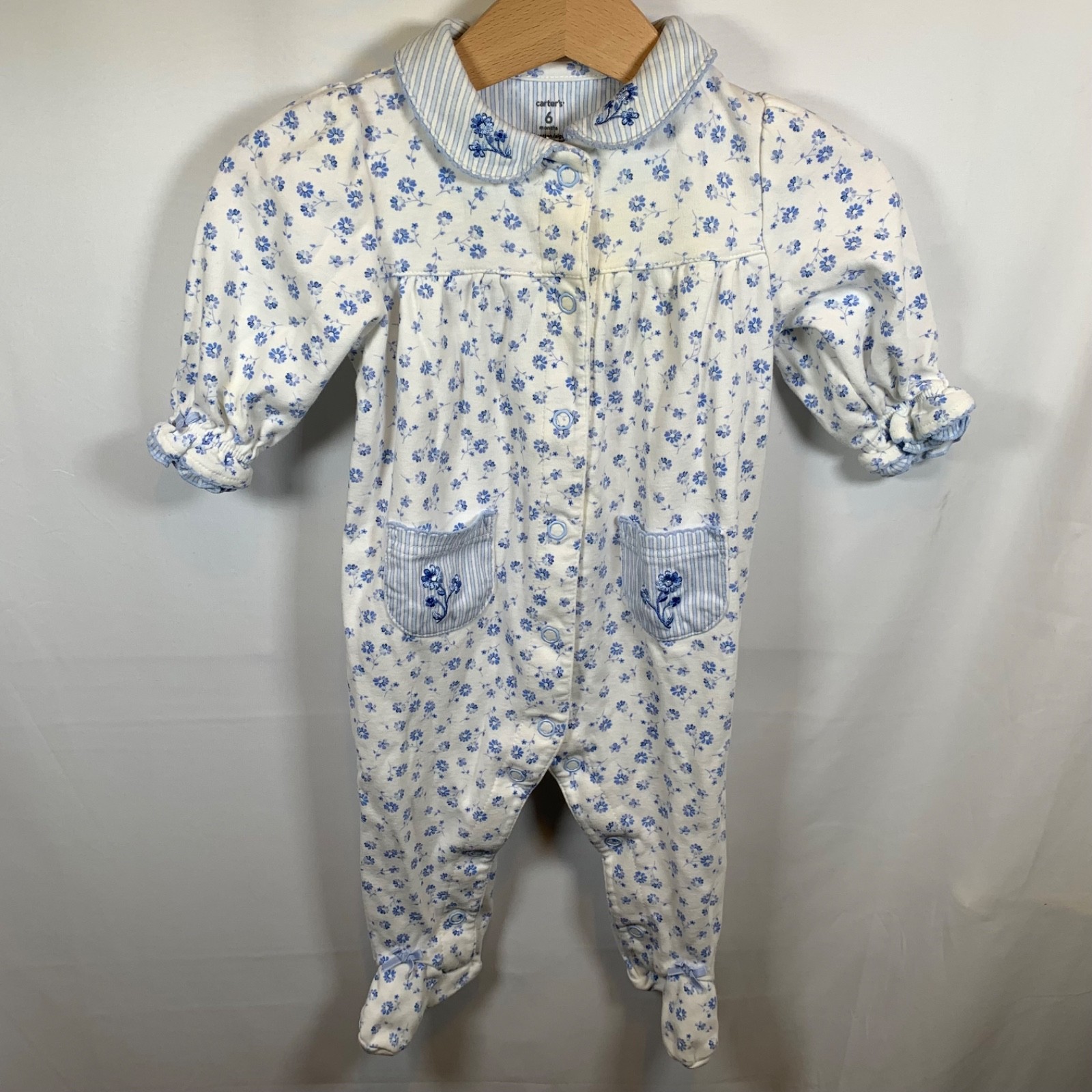 Carters Baby Girl 6 M Blue Flowers Footed AOP Floral Jumpsuit Outfit Pretty