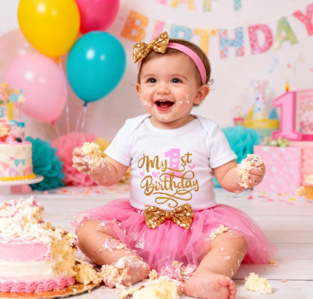 Birthday Cake Smash Outfit Baby Girl My 1St Birthday Tutu Skirt w/Headband Set