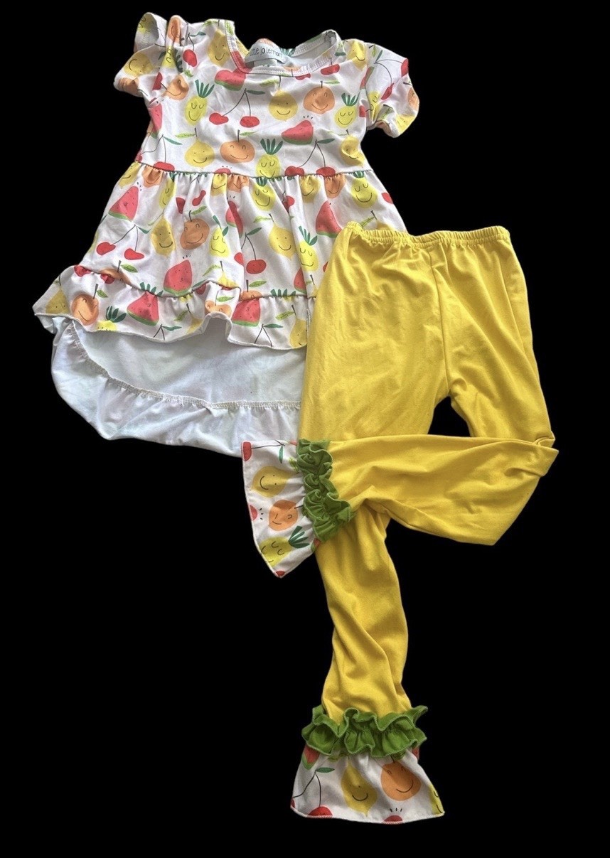 NWT Little Jo Lemon Happy Fruits Ruffled Tunic Set 6/7