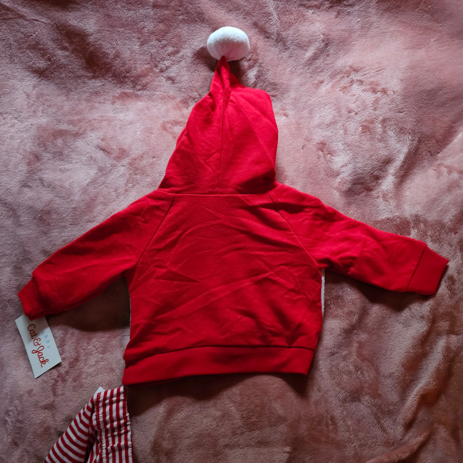 New Baby Boys 0-3M Santa Fleece Face Hooded Sweatshirt & Pants 2 Piece Set NWT