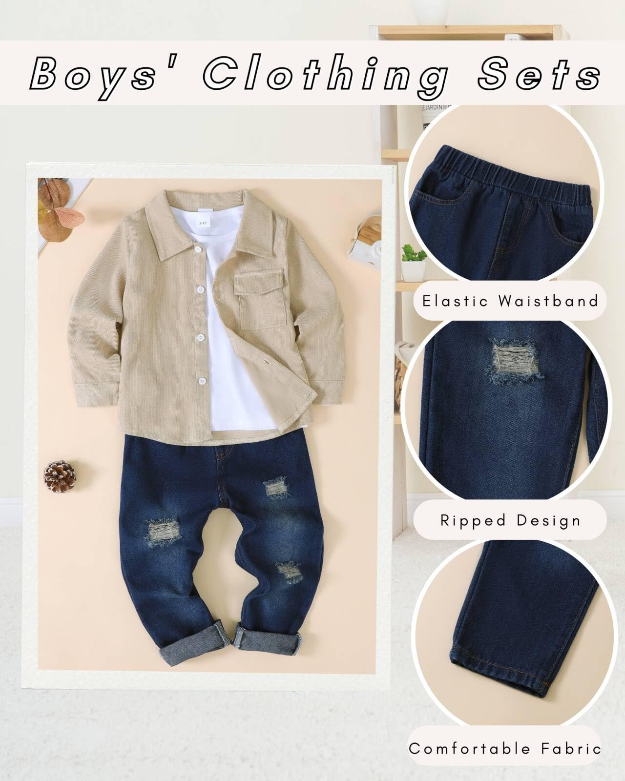 Renotemy 3T 4T Boy Clothes Toddler Boy Fall Outfits Fashion Khaki Flannel