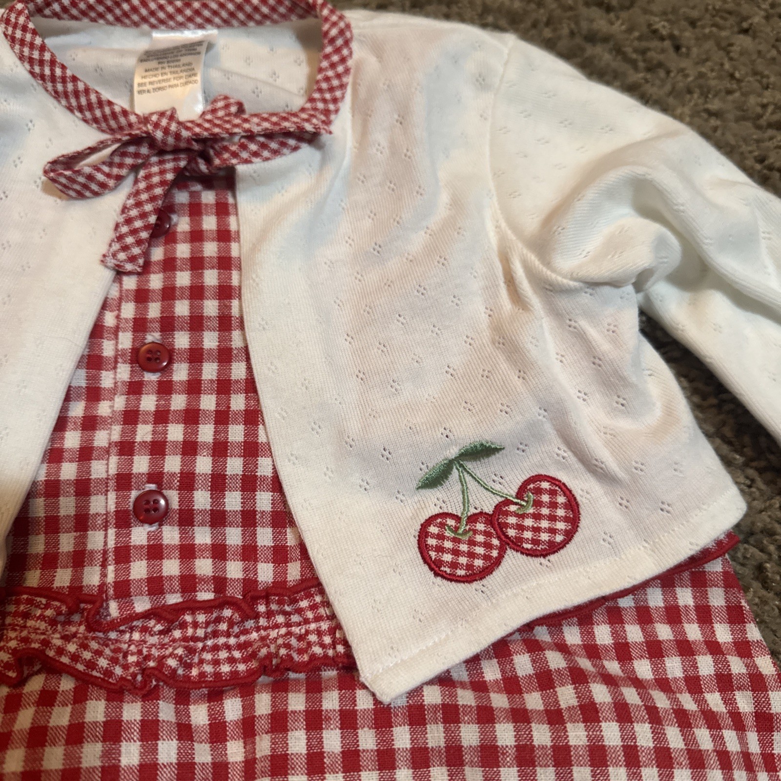 NWT Sears Girls Bloomers Dress And Cardigan Set Red Plaid Cherry 24 Months