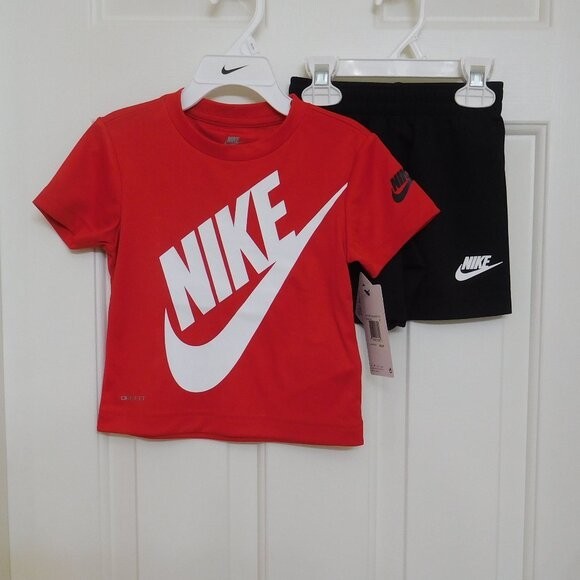 NWT 2pc Nike Red White Black Shirt & Shorts Set sz 2t or 4t