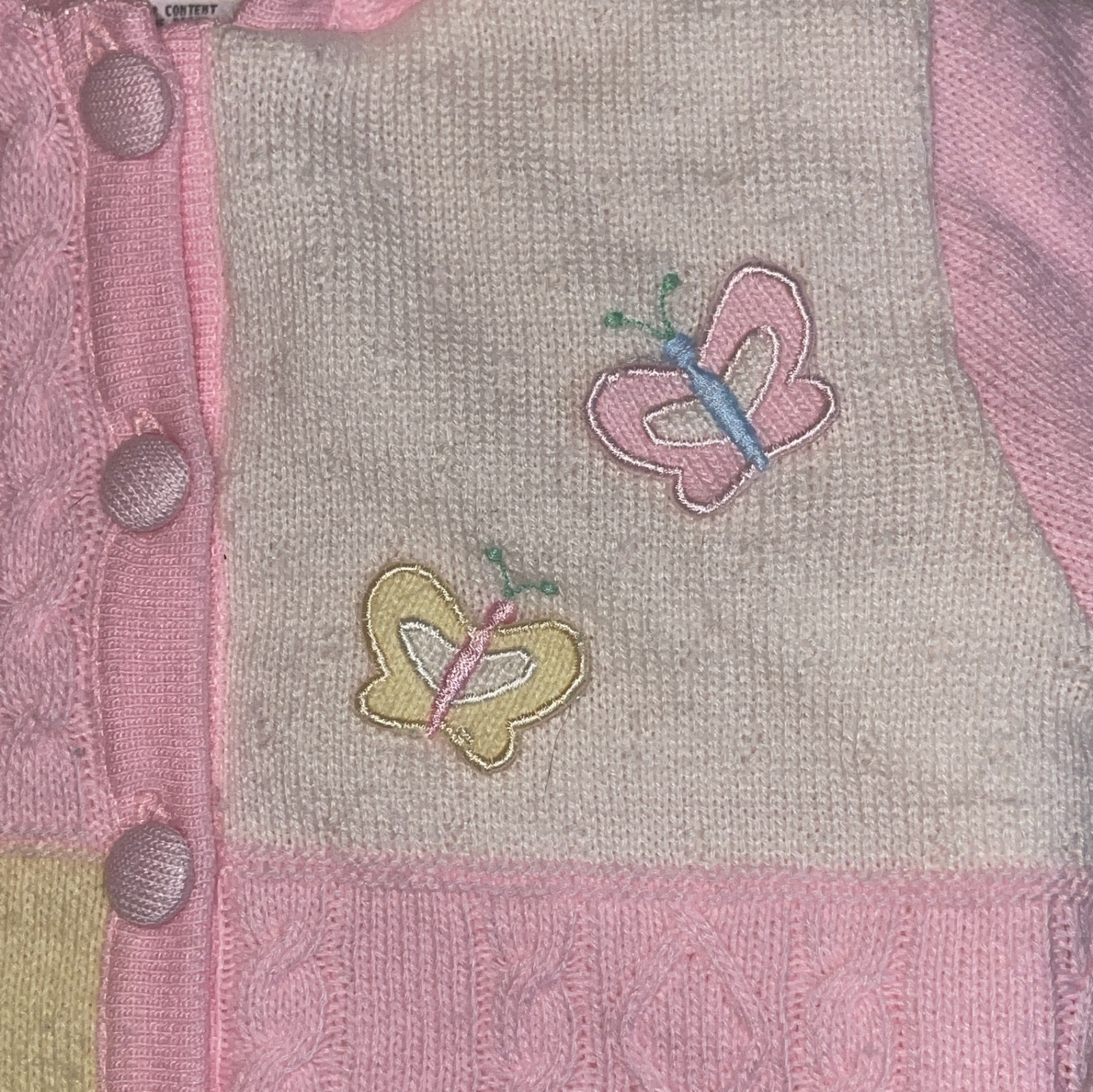 Vintage Baby Girl Matching Outfit Knit Sweater Pants Set Pink Floral Butterfly